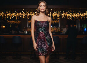 Mango Multicolor Sequin Mini Dress Slip Style Sz 8 NWT